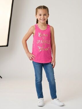 George Hot Pink Girls' Tank with Gold Foil 'Born to Sparkle & Shine'